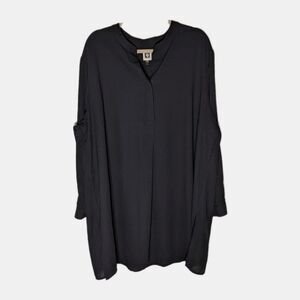 Anne Klein Plus Long Nehru Tunic Women's Sz 3X Black V-Neck Minimalist Flowy